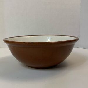 VINTAGE STONEWARE MIXING BOWL BROWN WITH WHITE INTERIOR POTTERY UNBRANDED